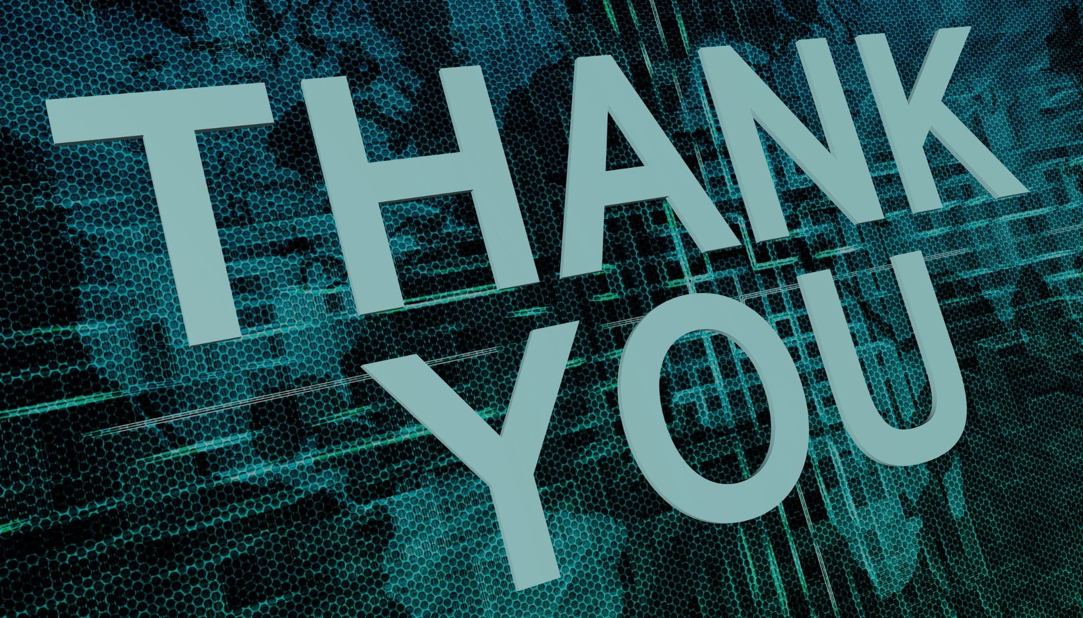 The words Thank you set against a textured blue-green background.